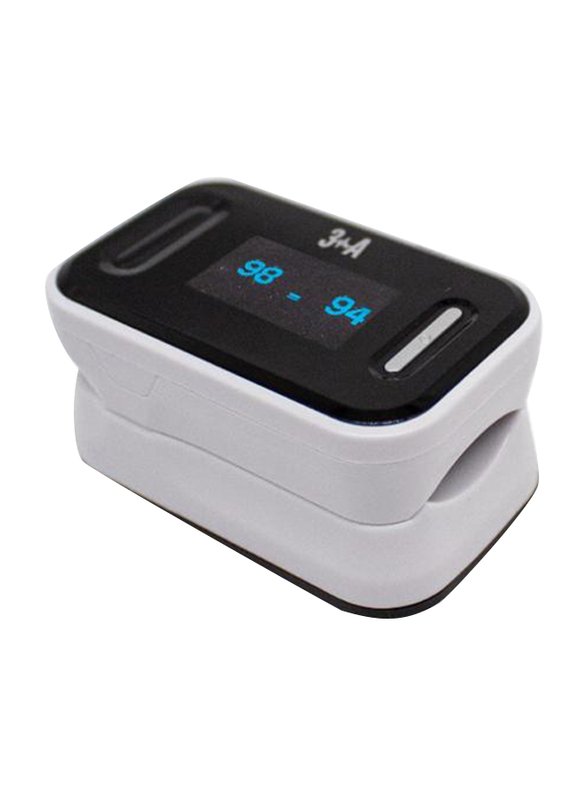 Person using a fingertip pulse oximeter on their index finger