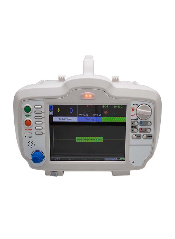 DM-12 Defibrillator Monitor in white, showing the display and controls.